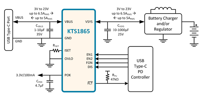 Application Circuit Diagram - Kinetic Technologies KTS1865 USB SPR Bi-Directional Safety Switches